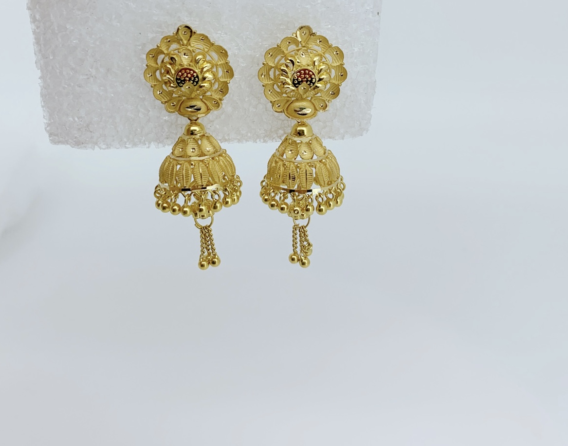 Chiming Melody Gold Jhumka Earrings - Image 2
