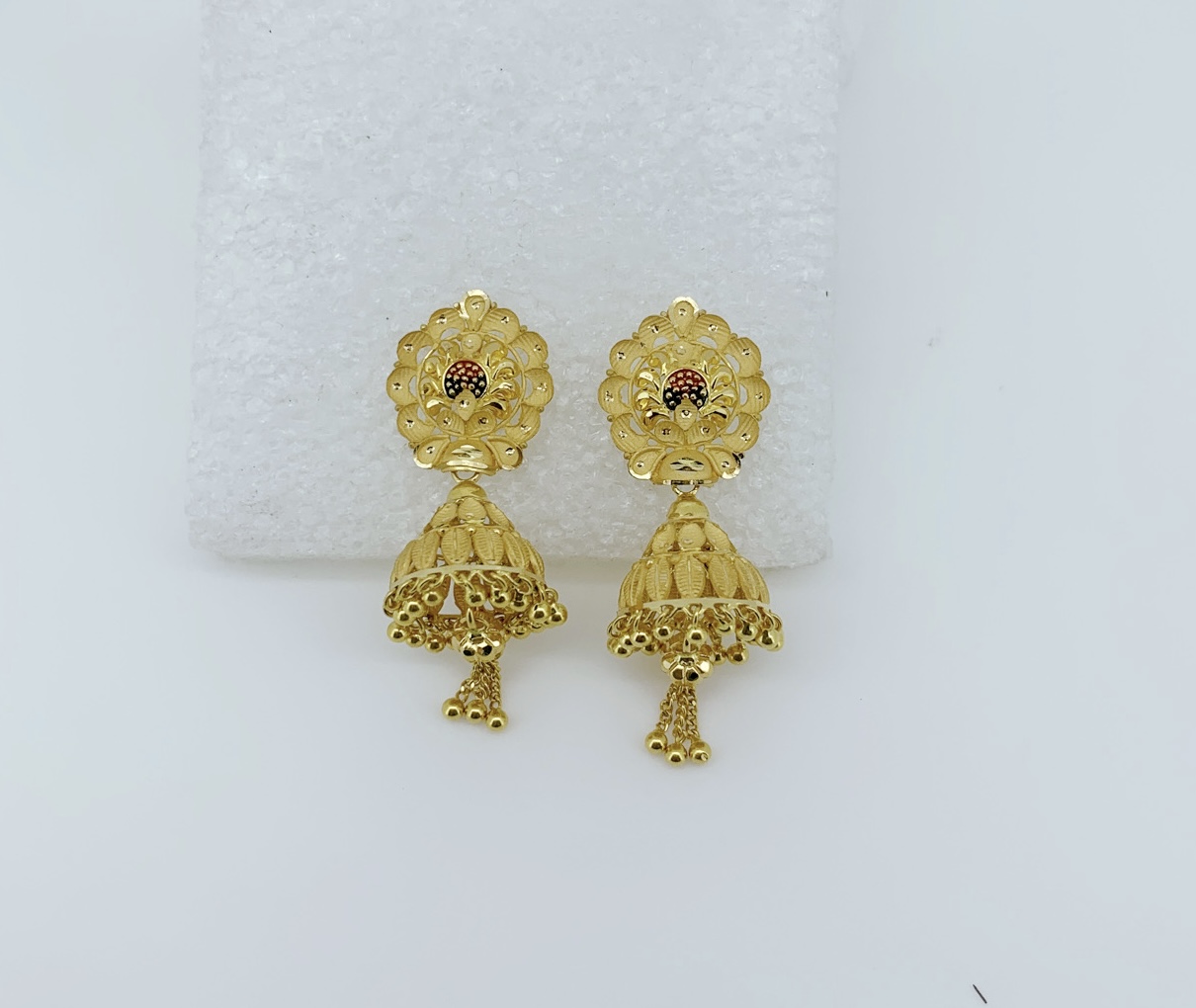 Chiming Melody Gold Jhumka Earrings - Image 3