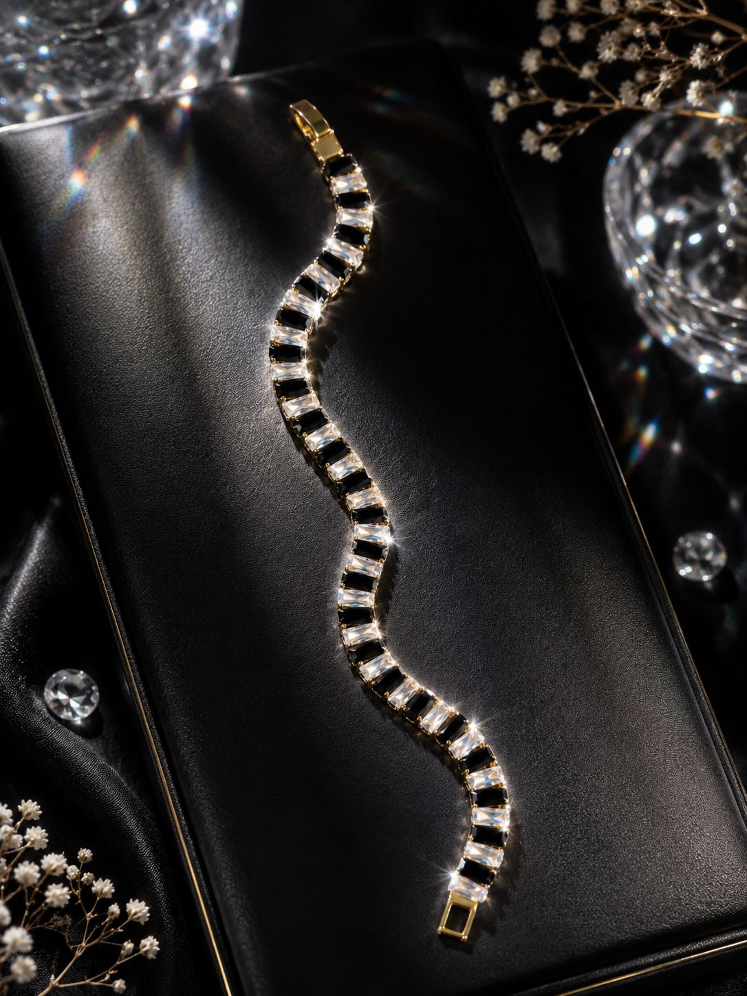 Elegant Black & Crystal AD Bracelet