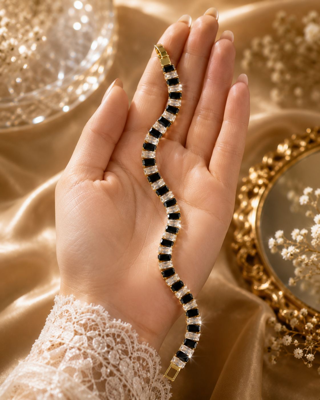 Elegant Black & Crystal AD Bracelet1