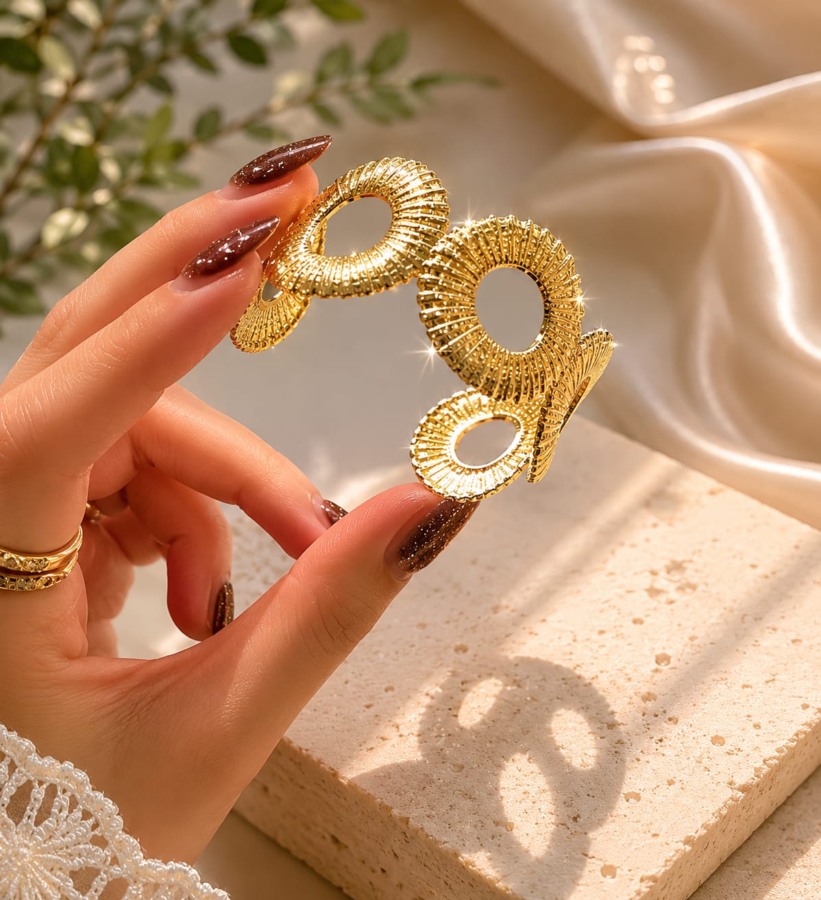Golden Cuff Bracelet for Women | Minimal Daily Wear Jewellery - Image 2
