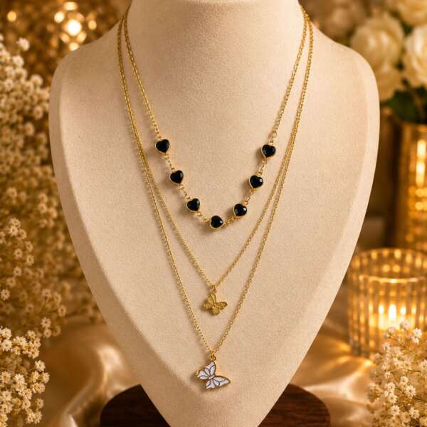 Layered Heart & Butterfly Necklace