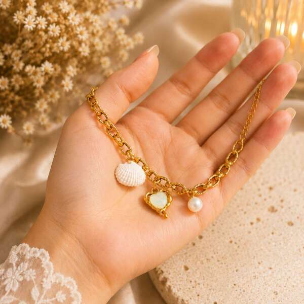 seashell heart pearl bracelet