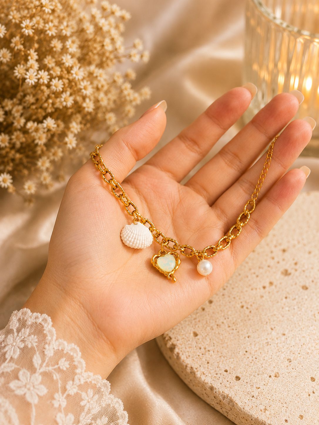 seashell heart pearl bracelet