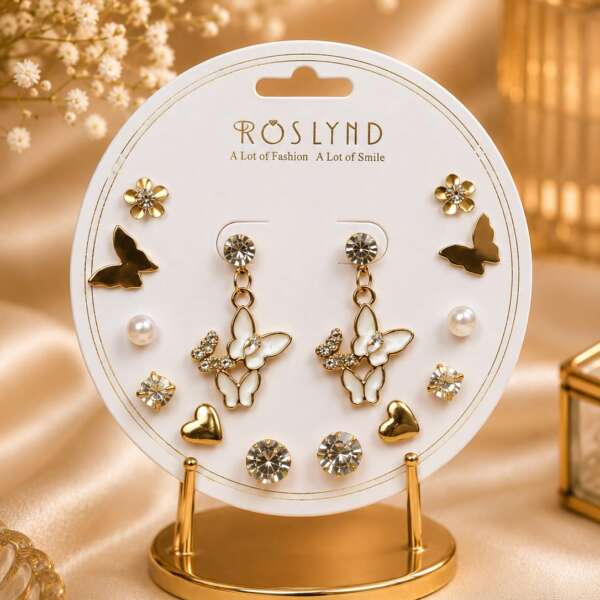 7 Pair Korean butterfly & pearl Earrings set
