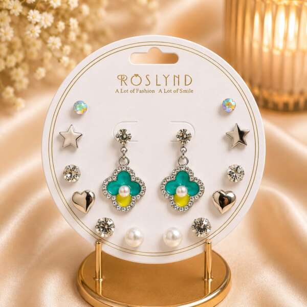 7 Pair of Silver Charm Earring Set