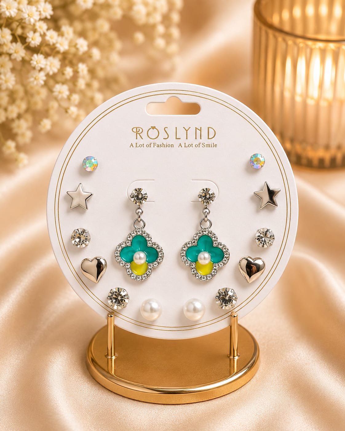 7 Pair of Silver Charm Earring Set
