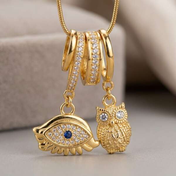 Crystal Heart & Owl Necklace