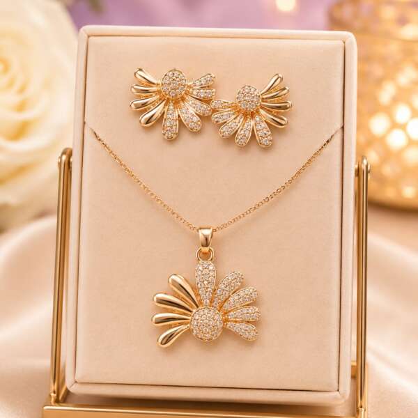 Golden Flower Pendant Set