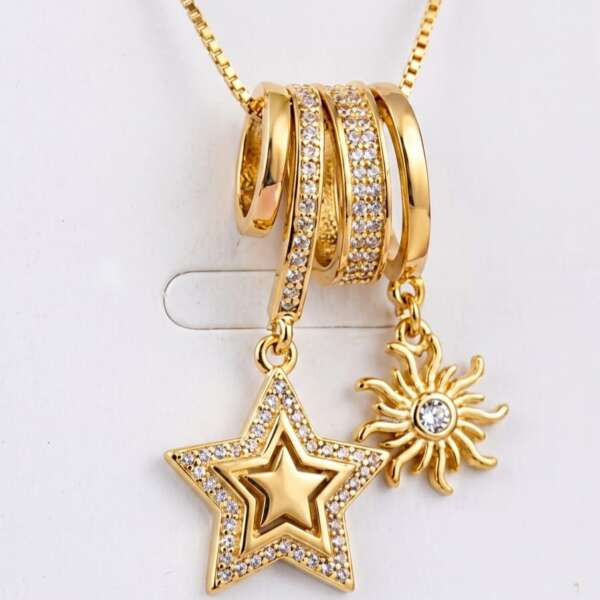 Sun and Star Multi-Charm Pendant Necklace