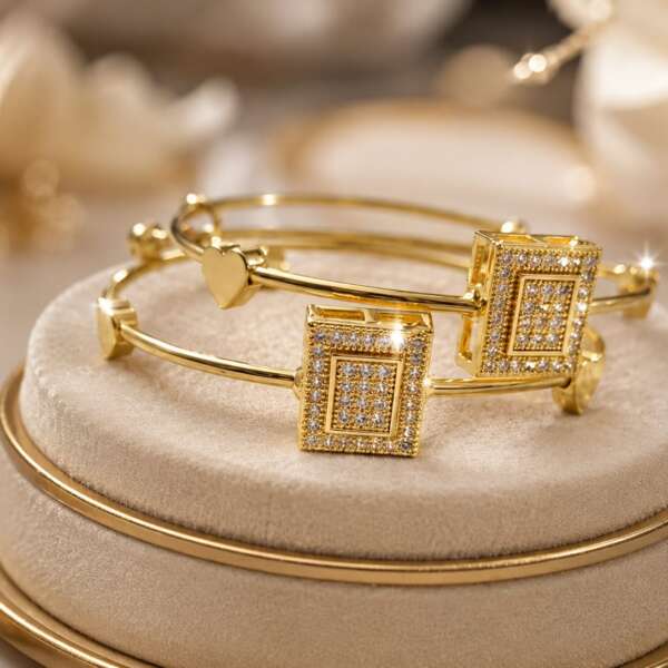Gold Plated Square Bangle Set