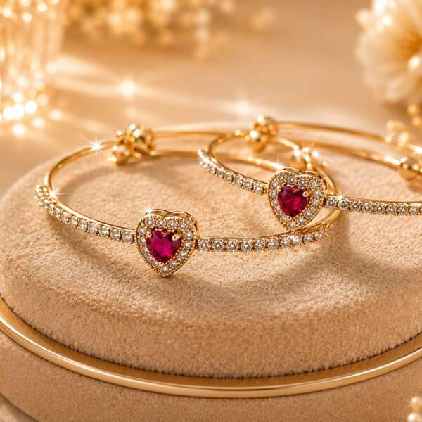 Heart Charm Bangle Set
